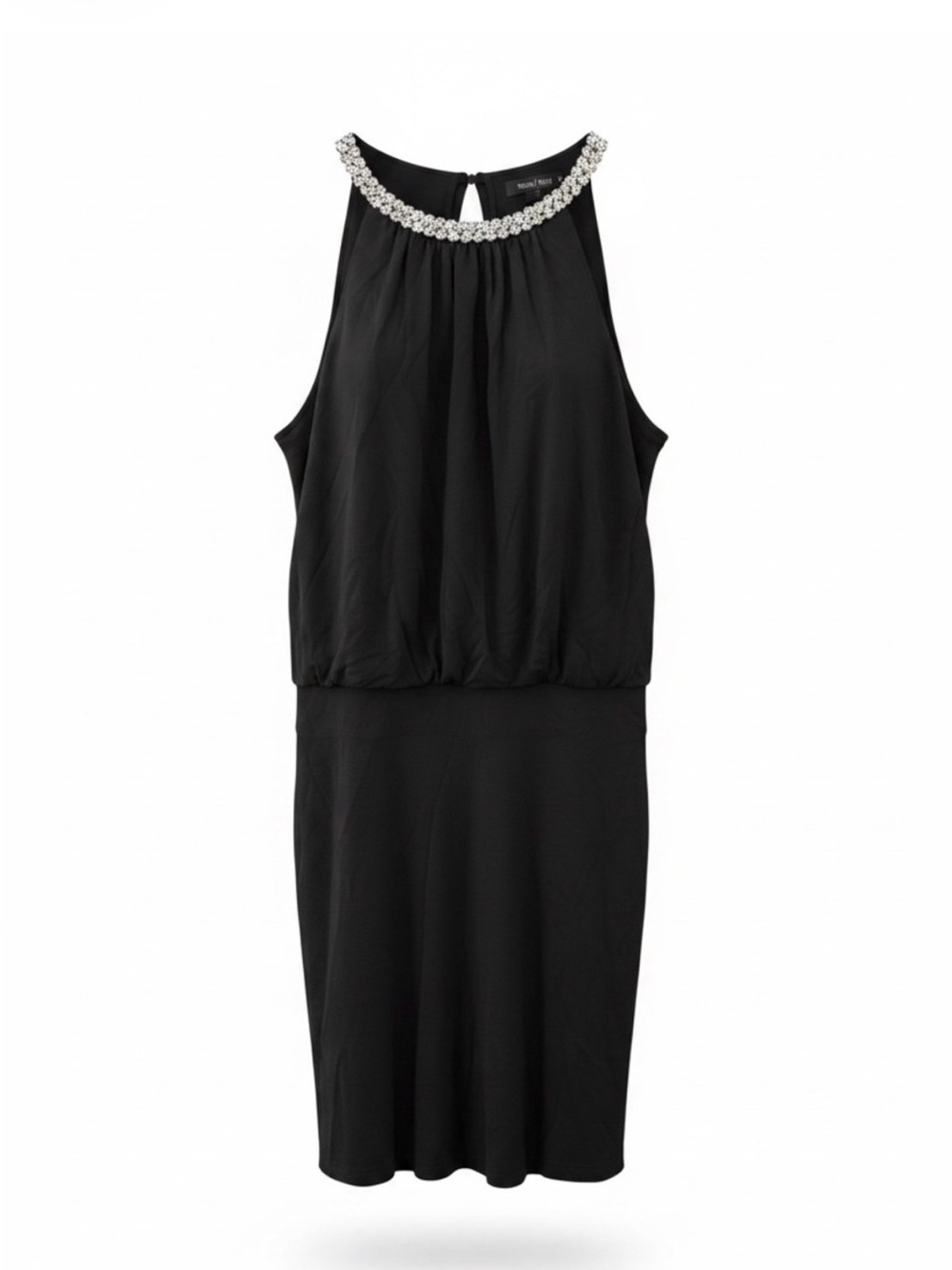 White House Black Market Jeweled Halter Neckline Black Dress Size Large